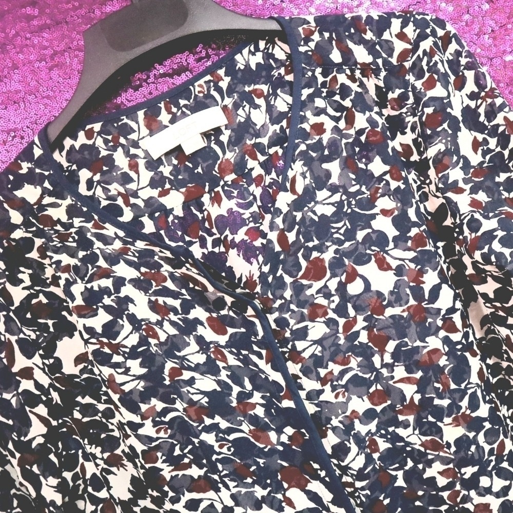 Red Blue Floral Buttondown M Loft Women Sheer Patriotic Summer Top